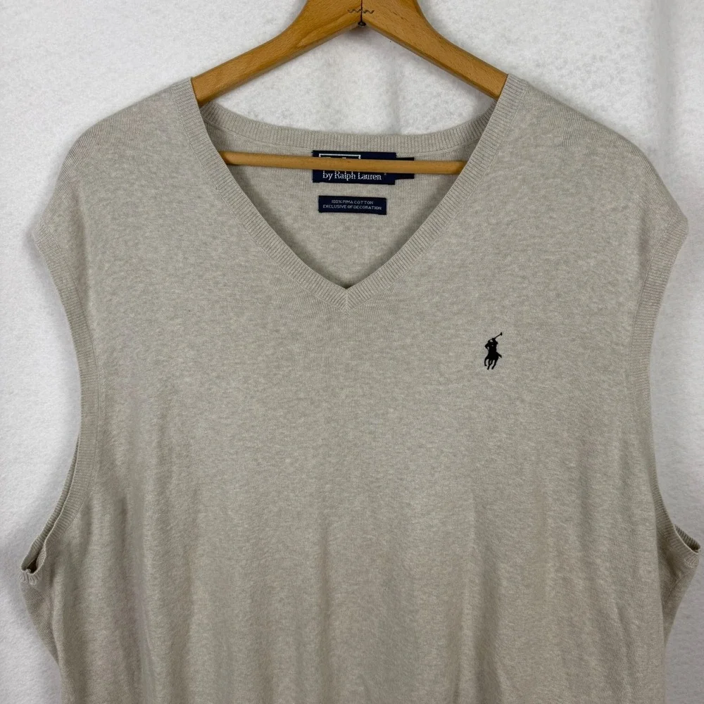 Polo Ralph Lauren Sweater Vest Mens 3XB 100% Pima Cotton V-Neck Beige Preppy